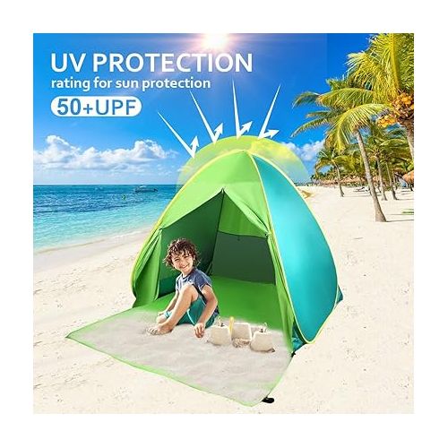  FBSPORT Beach Tent Sun Shade Shelter with UV Protection,Portable Beach Shade Sun Shelter for 2-3 Person, Beach Canopy with Carry Bag