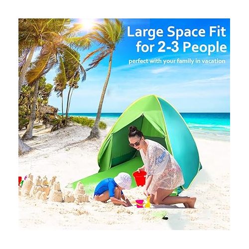  FBSPORT Beach Tent Sun Shade Shelter with UV Protection,Portable Beach Shade Sun Shelter for 2-3 Person, Beach Canopy with Carry Bag