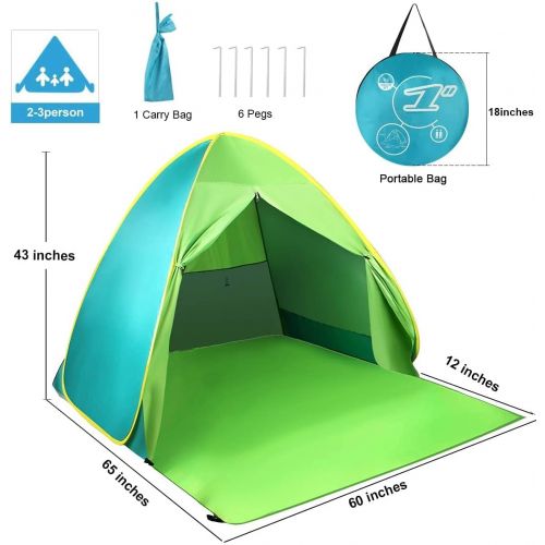  FBSPORT Beach Tent, UPF 50+ Easy Pop Up Beach Shade, Sun Shelter Instant Portable Beach Tent Umbrella Baby Canopy Cabana with Carry Bag, Green/Cyan