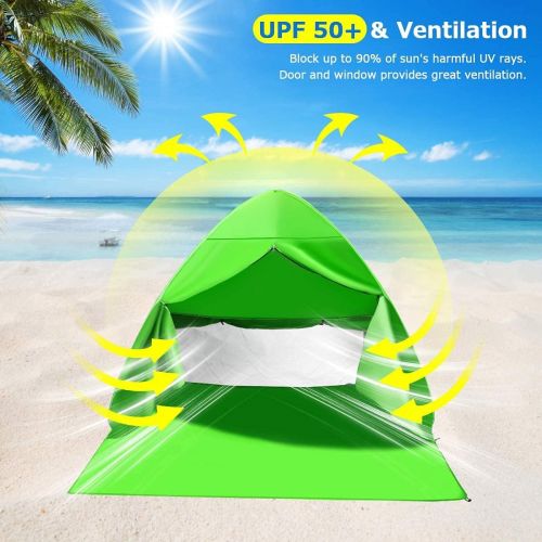  FBSPORT Beach Tent, UPF 50+ Easy Pop Up Beach Shade, Sun Shelter Instant Portable Beach Tent Umbrella Baby Canopy Cabana with Carry Bag, Green/Cyan