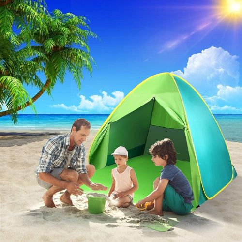  FBSPORT Beach Tent, UPF 50+ Easy Pop Up Beach Shade, Sun Shelter Instant Portable Beach Tent Umbrella Baby Canopy Cabana with Carry Bag, Green/Cyan