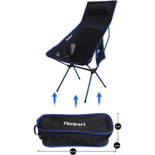  FBSPORT 2 Pack Portable Camping Chairs Long Back Lightweight Backpacking Chair Compact & Heavy Duty for Camp, Backpack, Hiking, Beach, Picnic, with Carry Bag