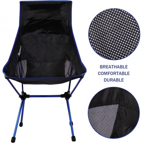 FBSPORT 2 Pack Portable Camping Chairs Long Back Lightweight Backpacking Chair Compact & Heavy Duty for Camp, Backpack, Hiking, Beach, Picnic, with Carry Bag