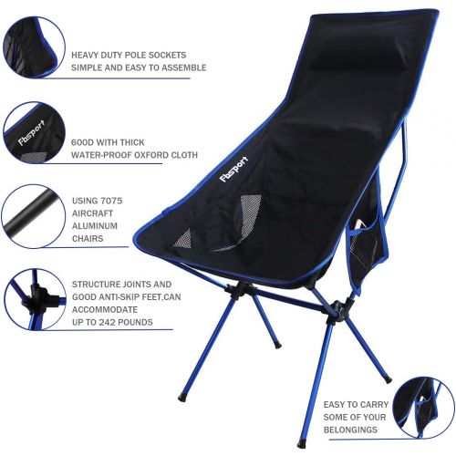  FBSPORT 2 Pack Portable Camping Chairs Long Back Lightweight Backpacking Chair Compact & Heavy Duty for Camp, Backpack, Hiking, Beach, Picnic, with Carry Bag