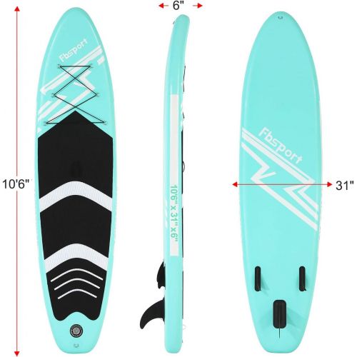  FBSPORT Premium Inflatable Stand Up Paddle Board, Yoga Board with Durable SUP Accessories & Carry Bag Wide Stance, Surf Control, Non-Slip Deck, Leash, Paddle and Pump for Youth & A