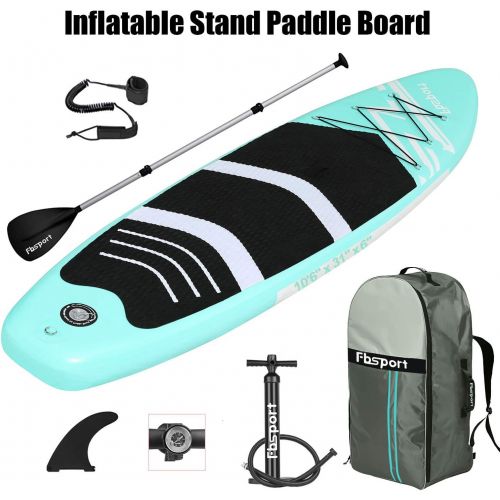  FBSPORT Premium Inflatable Stand Up Paddle Board, Yoga Board with Durable SUP Accessories & Carry Bag Wide Stance, Surf Control, Non-Slip Deck, Leash, Paddle and Pump for Youth & A