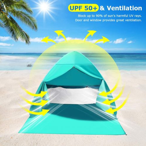  FBSPORT Beach Tent, UPF 50+ Easy Pop Up Beach Shade, Sun Shelter Instant Portable Beach Tent Umbrella Baby Canopy Cabana with Carry Bag, Cyan