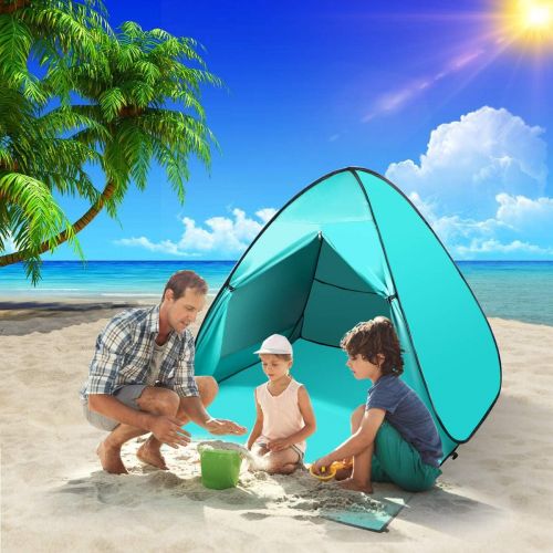  FBSPORT Beach Tent, UPF 50+ Easy Pop Up Beach Shade, Sun Shelter Instant Portable Beach Tent Umbrella Baby Canopy Cabana with Carry Bag, Cyan