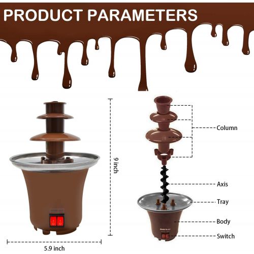  [아마존베스트]FC Chocolate Fountain, Machine Electirc Chocolate Pro Fondue Set, Easy To Assemble 3 Tier Stainless Steel Fondue Heat & Motor Controls, Perfect for Party Wedding, Brown