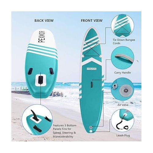  FCH Inflatable Paddle Boards Stand Up 10.5'x30 x6 ISUP Surf Control Non-Slip Deck Standing Boat with Carry Bag, Floated Paddle, Hand Pump, Removable Fin, Leash, Repair Kit