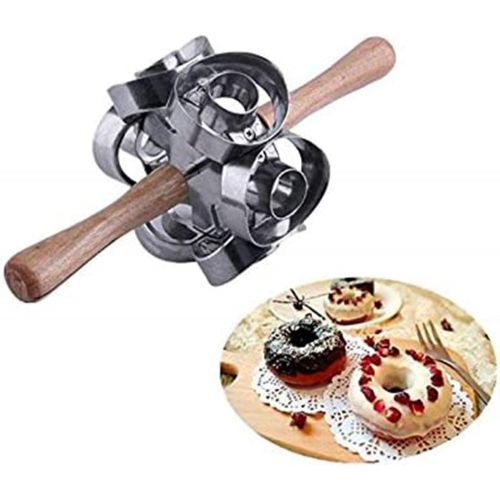  [아마존베스트]FashionMall Metal Revolving Donut Cutter Maker Machine Mold Pastry Dough Baking Roller For Cooking Baking,6 Shapes (1)