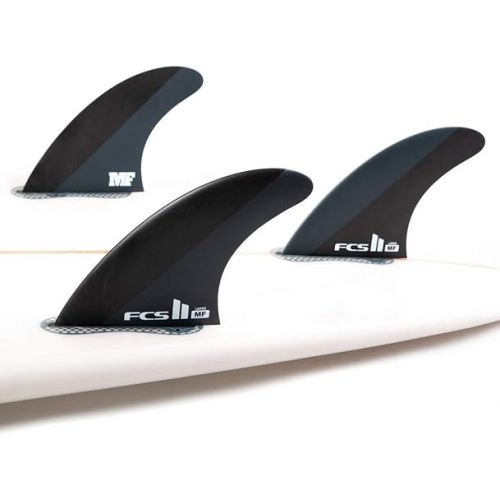  FCS II MF Neo Carbon Black/Grey Large Tri Fins - Mick Fanning's signature FCS II MF fin in Neo Carbon material for fast power surfing.