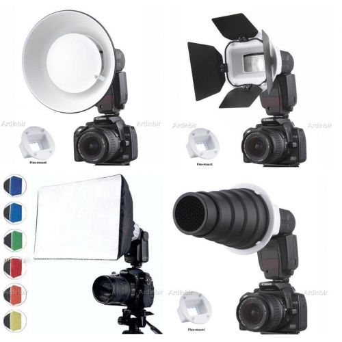  FCStudio Flash Gun Strobies Flex Mount Modifier, Adapter Kit with Softbox, Diffuser, Beauty Dish Reflector, Snoot, Honeycomb, Barndoor for Sony F32X, HVL-F42AM; Canon 420ex; 430ex; 430EX II