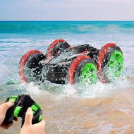 FCXBQ Waterof Dual Motor Amphibious Remote Control Car 1/8 Scale Oversized Body, 15km/h High Speed Off Road Truck, 2.4GHz RC Toy Car with Rechargeable Battery (Color : Green, Size : 5 ba