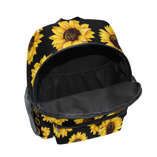  FCZ Backpack Yellow Blooming Sunflowers Black Print School Bags Boy Girl Daypack