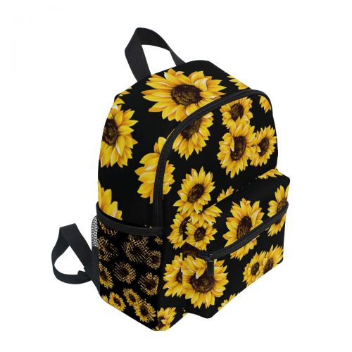  FCZ Backpack Yellow Blooming Sunflowers Black Print School Bags Boy Girl Daypack