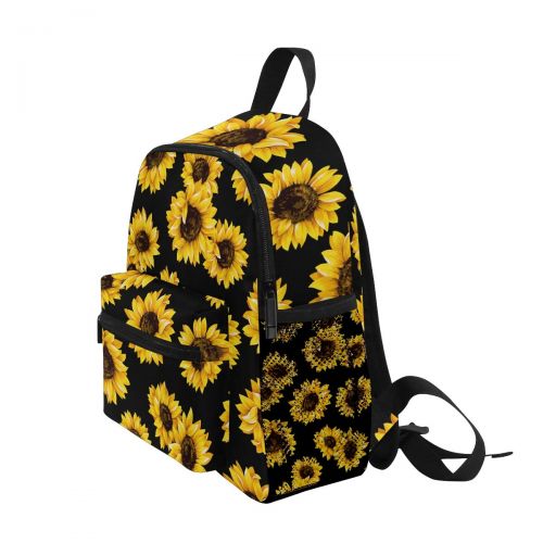  FCZ Backpack Yellow Blooming Sunflowers Black Print School Bags Boy Girl Daypack