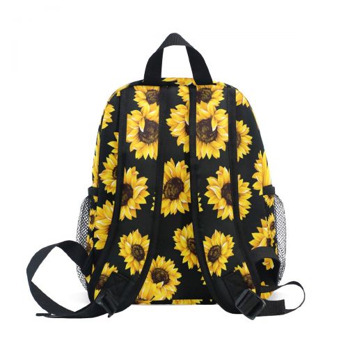  FCZ Backpack Yellow Blooming Sunflowers Black Print School Bags Boy Girl Daypack