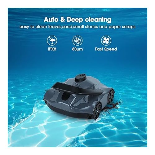  Pool Cleaner, Cordless Pool Vacuum Robot with 130 Mins Runtime, Fast Charging, Powerful Suction, Self - Parking Automatic Swimming Pool Cleaning Machine