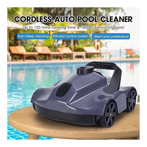  Pool Cleaner, Cordless Pool Vacuum Robot with 130 Mins Runtime, Fast Charging, Powerful Suction, Self - Parking Automatic Swimming Pool Cleaning Machine