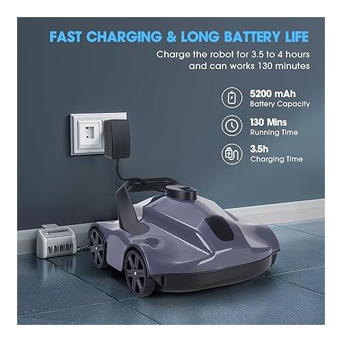  Pool Cleaner, Cordless Pool Vacuum Robot with 130 Mins Runtime, Fast Charging, Powerful Suction, Self - Parking Automatic Swimming Pool Cleaning Machine