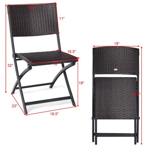  FDInspiration 5 Pcs Deck Patio Folding Table Dining Set Outdoor Seat w/ 4 Rattan Sling Back Chairs with Ebook