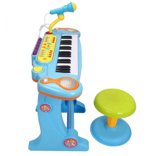  FDInspiration Blue Kids 37 Keys Electronic Keyboard Piano Musical Toy 22 Melodies w Stool & Microphone