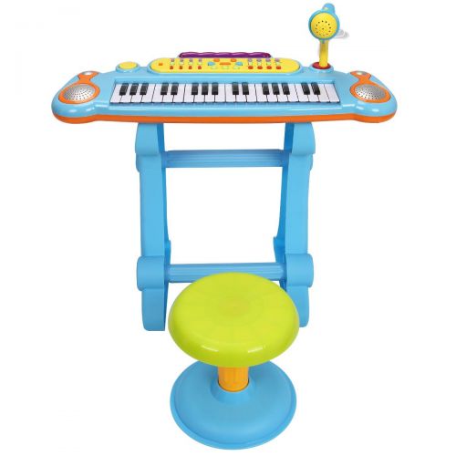  FDInspiration Blue Kids 37 Keys Electronic Keyboard Piano Musical Toy 22 Melodies w Stool & Microphone