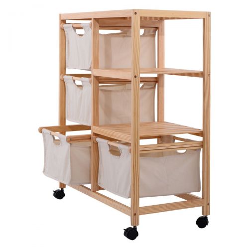  FDInspiration 35.4 Functional Wood 6 Section Storage Shelf Organizer w/ Canvas Drawers