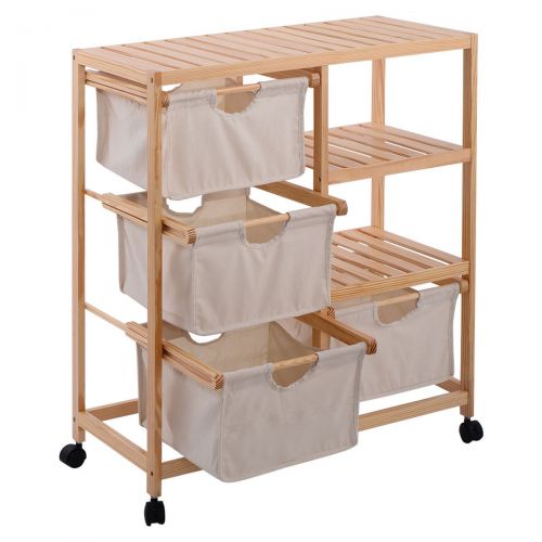  FDInspiration 35.4 Functional Wood 6 Section Storage Shelf Organizer w/ Canvas Drawers