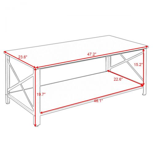  FDInspiration White Wood Coffee Table Metal Frame Minimal Style w/ Bottom Storage Shelf