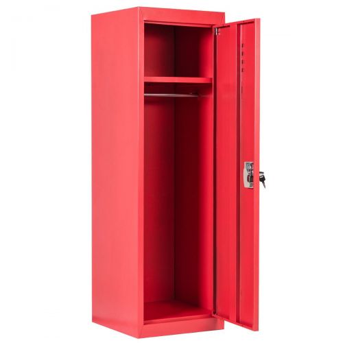  FDInspiration Red 48 Kid Iron Locker Safe Storage Single Tier Shelf w/Hanging Rod & 2 Key