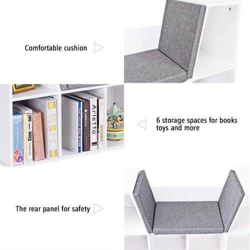  FDInspiration White 40.5 Multi Purpose Kid Storage Book Shelf Cabinet Cushioned Reading Nook Bookcase w 6 Cubby with Ebook