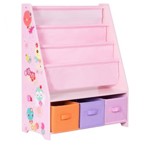  FDInspiration 32 Pink Kids Sling Bookshelf Organizer w 3 Fabric Bins