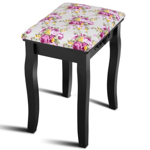  FDInspiration 20 Black Wood Dressing Cushion Stool Vanity Makeup Seat Padded Chair