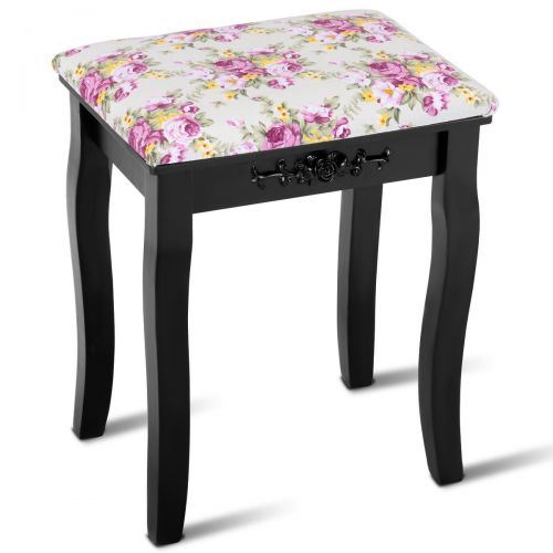  FDInspiration 20 Black Wood Dressing Cushion Stool Vanity Makeup Seat Padded Chair