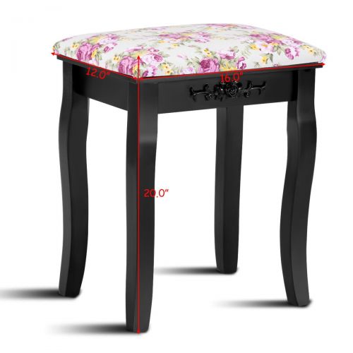  FDInspiration 20 Black Wood Dressing Cushion Stool Vanity Makeup Seat Padded Chair