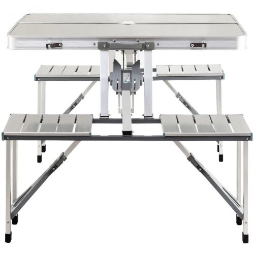  FDInspiration Silver Portable Folding Aluminum Picnic Table Multi Functional Design w/ 4 Connected Seats