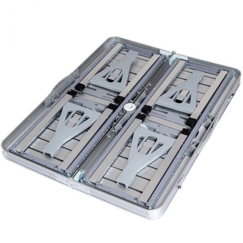  FDInspiration Silver Portable Folding Aluminum Picnic Table Multi Functional Design w/ 4 Connected Seats