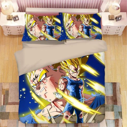  FDRT 2 People Dragonball Z Goku Cotton Duvet Cover Set/Bedding for Teen Boys, Super Saiyan Pattern with Zipper Ties 3PCS 1 Duvet Cover+2 Pillow Shams