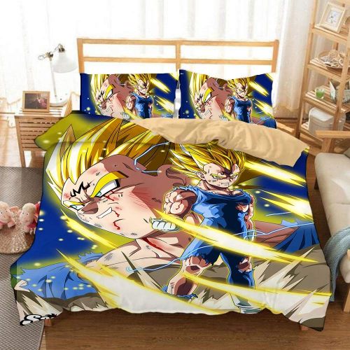  FDRT 2 People Dragonball Z Goku Cotton Duvet Cover Set/Bedding for Teen Boys, Super Saiyan Pattern with Zipper Ties 3PCS 1 Duvet Cover+2 Pillow Shams