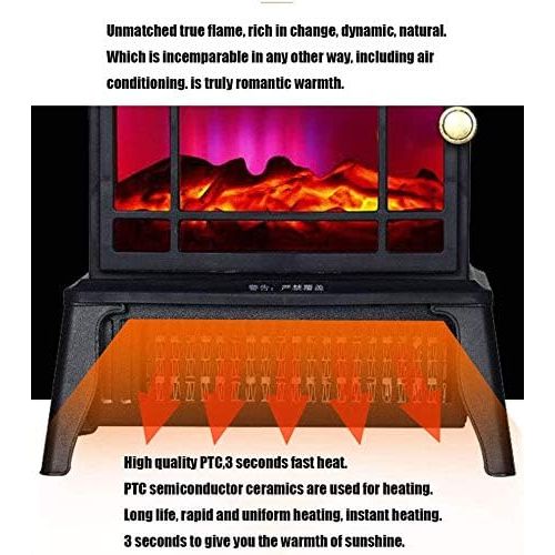  FDSAD Electric Fireplace Heating Infrared Heating with 3D Flame Effect, Underfloor Heating Wood Burning Effect Flame Portable Stove, 2 Heating 750 1500W