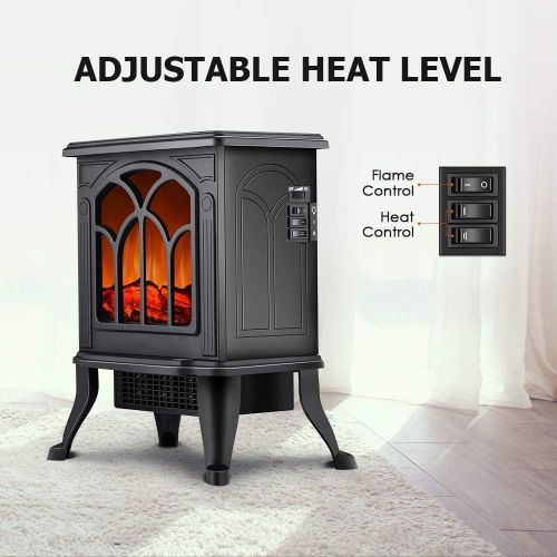  FDSAD Detached Wood Stove Heating 1500 W Electric Fireplace Heater with 3D Flame Effect, Portable Room Heater with Overheating Safety System