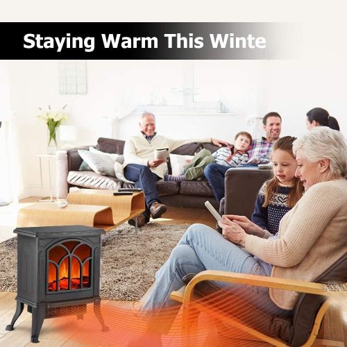  FDSAD Detached Wood Stove Heating 1500 W Electric Fireplace Heater with 3D Flame Effect, Portable Room Heater with Overheating Safety System