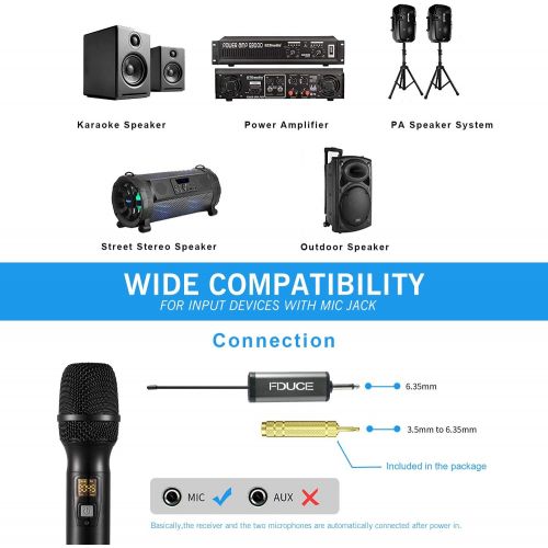  Wireless Microphone, Karaoke Mic, FDUCE UHF Dual Handheld Dynamic System with Rechargeable Receiver for Party, Church, Meeting, Wedding, 260ft (Black and Red)