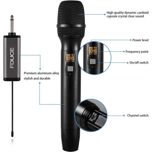  Wireless Microphone, Karaoke Mic, FDUCE UHF Dual Handheld Dynamic System with Rechargeable Receiver for Party, Church, Meeting, Wedding, 260ft (Black and Red)