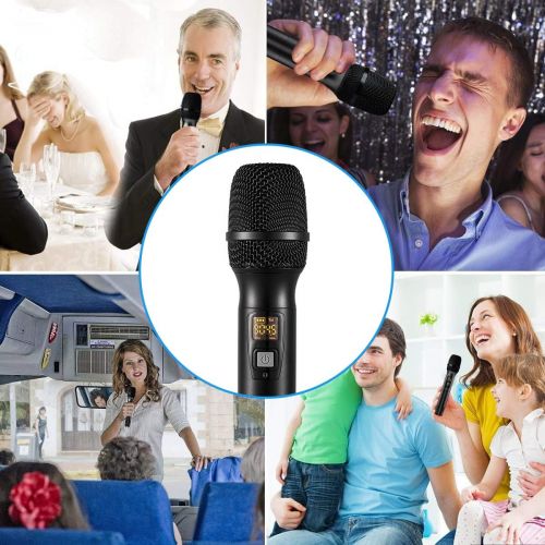  Wireless Microphone, Karaoke Mic, FDUCE UHF Dual Handheld Dynamic System with Rechargeable Receiver for Party, Church, Meeting, Wedding, 260ft (Black and Red)