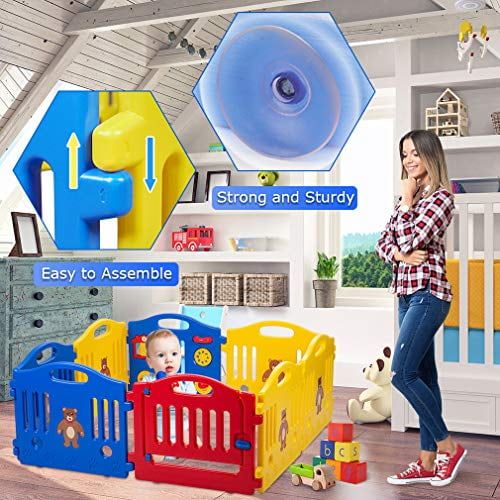  FDW Baby Playpen Kid 8 Panel Safety Play Center Yard Baby Playpen Kids Home Indoor Outdoor Pen