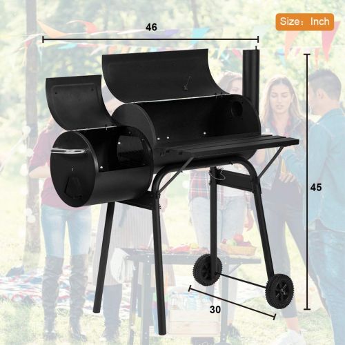  FDW Charcoal BBQ Grill Smoker Grill Barbecue Cooker For Home Outdoor Camping Portable Picnics Grill Heavy Duty Stainless Steel Offset Smoker,Black