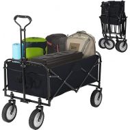 Collapsible Folding Wagon Garden Cart Beach Wagon Grocery Wagon All-Terrain Wheels Garden Grocery Wagon (Black)